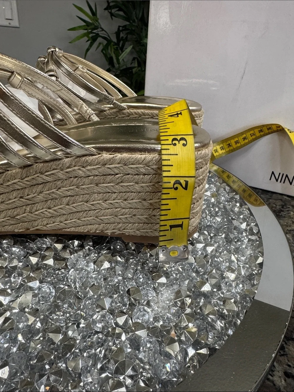 Nine West Metallic Gold Braided Espadrille Platform Slides NEW 8